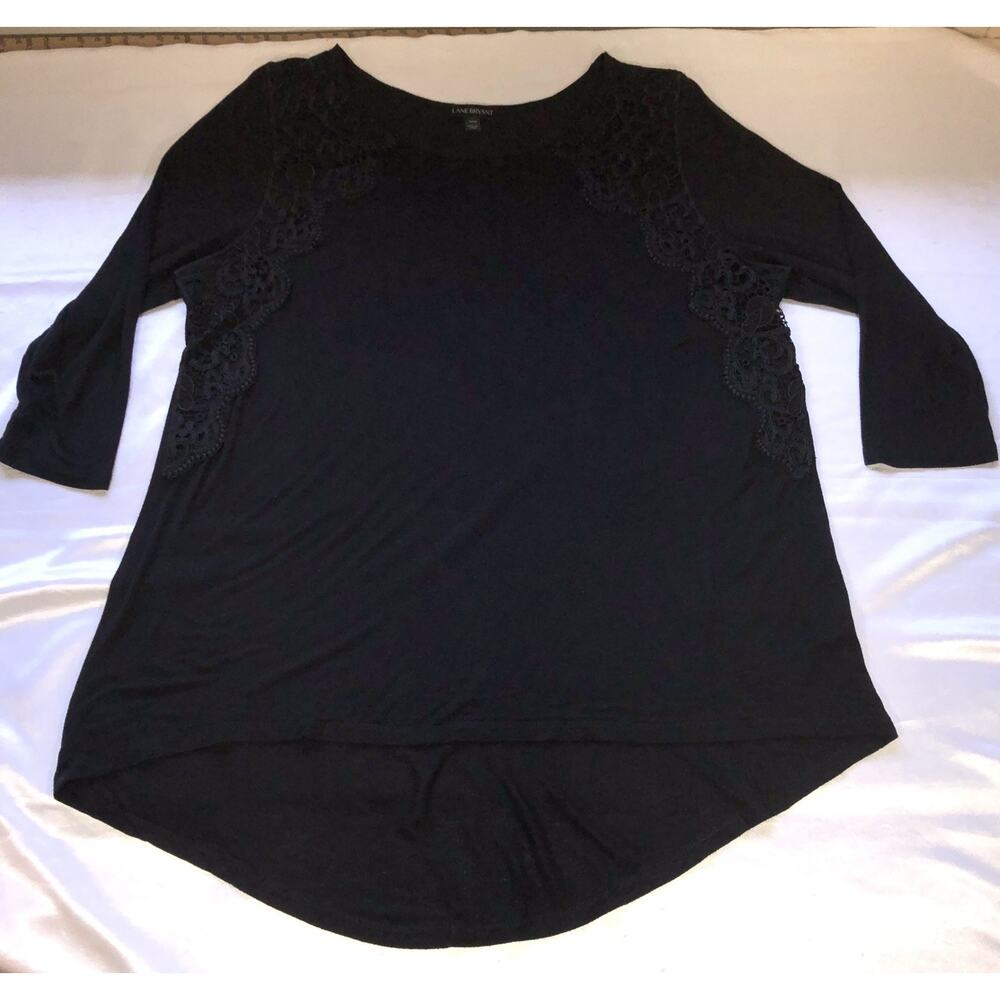 Lane Bryant Top Black Witchy Whimsygoth 3/4 Sleeve Lace Detail Size 14 / 16